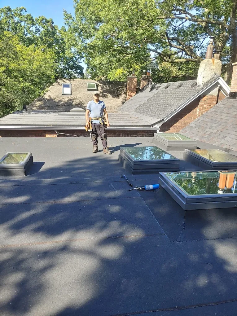 Flat roof with new skylights